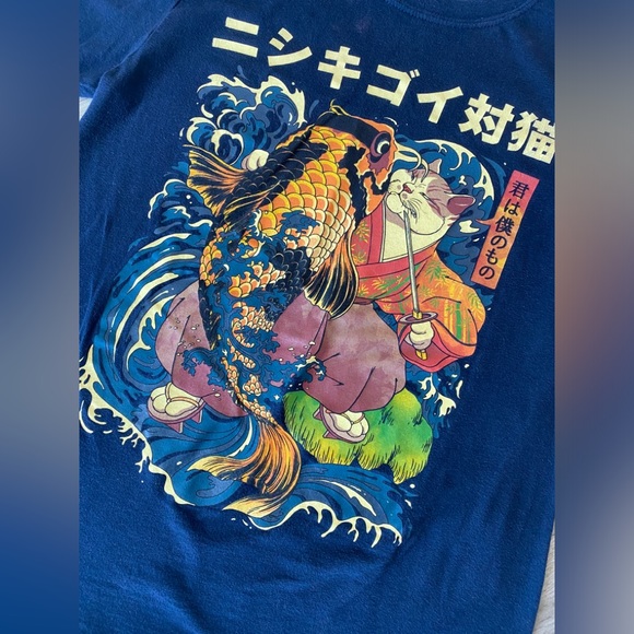 Threadless The Cat and The Koi Japanese Unisex Graphic T-Shirt Size Small - Picture 3 of 7